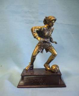 Female SOCCER statue trophy resin gold tone  