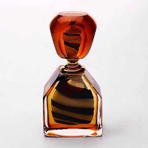  Hand Blown Amber Stripe Sommerso Art Glass Perfume Bottle 