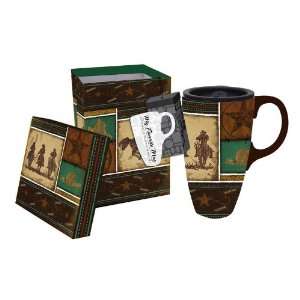  Boxed Ceramic Latte Travel Mug, Western