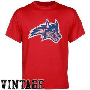  Stony Brook Seawolves Red Distressed Logo Vintage T shirt 
