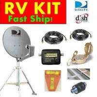 RV Portable Satellite Dish Directv Kit Folding Tripod Meter RG6 Cables 