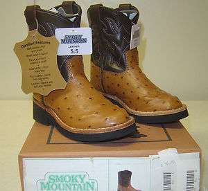   Childrens Ostrich Print Crepe Sole Cowboy Boot by Smoky Mountain Boot