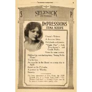  1920 Ad Selznick Pictures Zena Keefe Chopin Vanity Fair 
