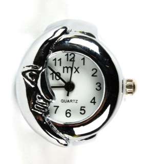RING WATCH CRESCENT MOON Stretchy Mini Clock Jewelry A  