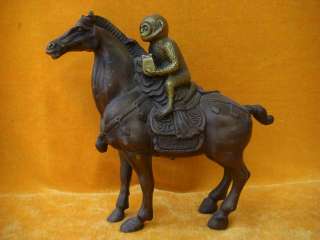 48cmH China Antique Bronze monkey ride horse statues  