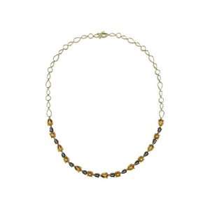  Citrine & Smokey Quartz Gold Link Necklace Jewelry