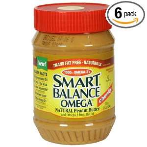 Smart Balance Omega Natural Peanut Butter, Chunky, 16 Ounce Jar (Pack 