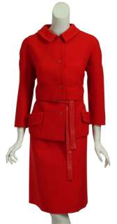 CHRISTIAN DIOR Red Ribbed Jacket Skirt Suit 46 14 NEW  