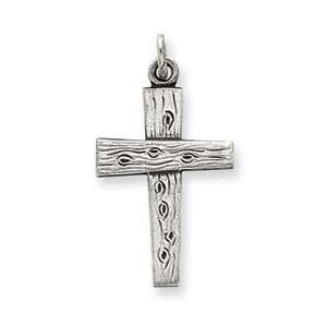 Sterling Silver Small Antiqued Wood Look Cross Pendant with 18 Inch 