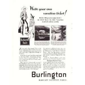  1930 Ad Burlington Route Cowboy Vintage Travel Print Ad 