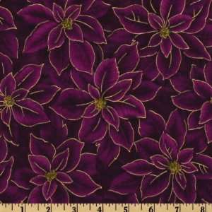  44 Wide Holiday Treasures Poinsettias Purple Fabric By 