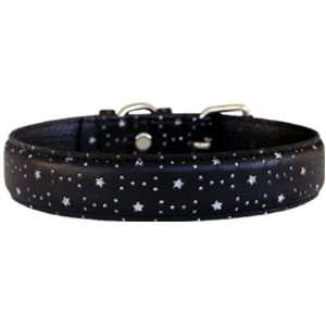    20 Black Bling Bling Star leather dog collar