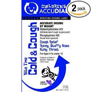 Accudial Childrens Nite Time Cold and Cough, 4 Ounce Bottles (Pack 