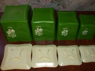   Vintage Plastic Canisters~Kelly Green With White Flowers~Nice  