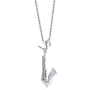  Silver Tone Crystal Saxophone Music Instrument Pendant 