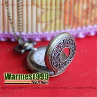 Antique Vintage Bronze Brass Leaf Quartz Pocket Watch Pendant Necklace 