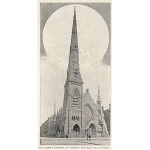  1893 Print Collegiate Church Fifth Avenue New York City 