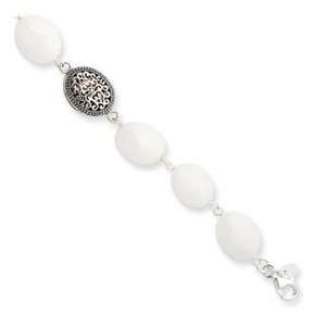  Sterling Silver White Jade Antiqued Bracelet Jewelry