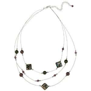    Stonique Creations Sterling Silver Abalone 3 row Necklace Jewelry