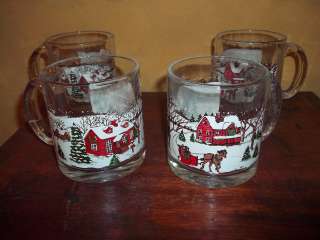 Arby Arbys Christmas Winter Scenes 4 Coffee Cocoa Mugs Cups Glasses 