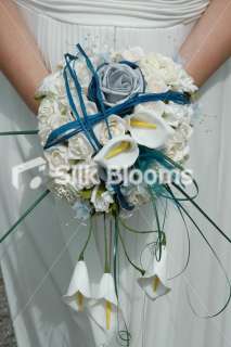 Blue Ivory Wedding Flowers Roses & Lilies Bridal Shower  