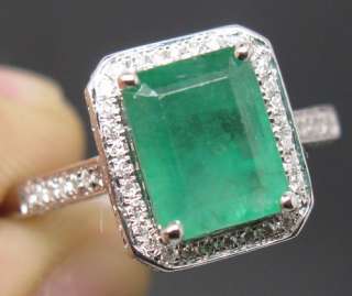   Soild 14K White Gold Natural Columbian Emerald VS Diamond Ring  