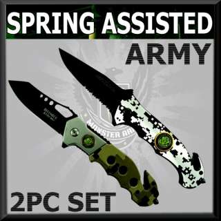   Spring Assisted CAMO Pocket Folding Combat Knives Knife SET 021  