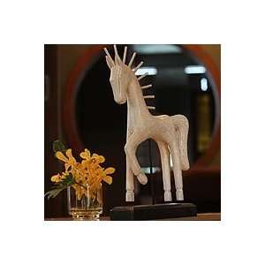    NOVICA Mango wood sculpture, White Siamese Horse