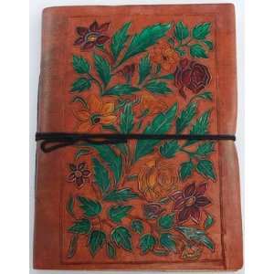   Painted Flower Leather Blank Book, Diary, or Journal