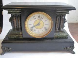Antique Sessions Faux Slate Mantle Clock   Circa 1900  