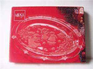 Serving Plate 9 Sweets Dish Etched Glass MIKASA Holiday Lights Angels 