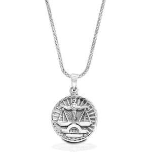   Sterling Silver Zodiac Libra Large Disc Pendant with 18 Coreana Chain