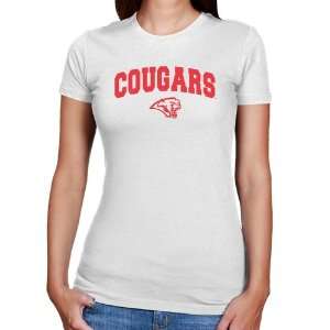  Houston Cougars Ladies White Logo Arch Slim Fit T shirt 
