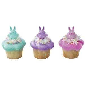  12 ct   Easter Bunny Rabbit Cupcake Ring Toppers Toys 