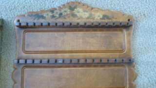 Vintage large wood 64 spoon display souvenir wall rack handpainted 