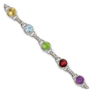    Sterling Silver 7inch Rainbow Semi precious & CZ Bracelet Jewelry