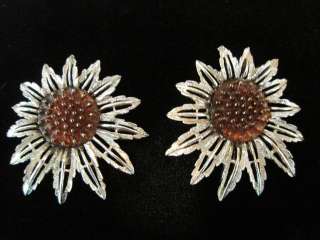 Vintage Sarah Coventry Starburst Sunflower Brooch Earrings Demi Set 