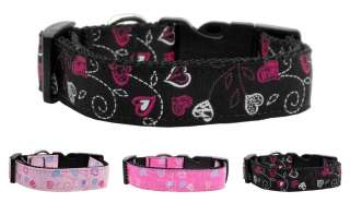 Nylon Dog Pet Puppy Crazy Heart Ribbon Valentines Pink Black Collar 