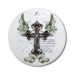  Ornament (Round) Scripted Winged Cross 