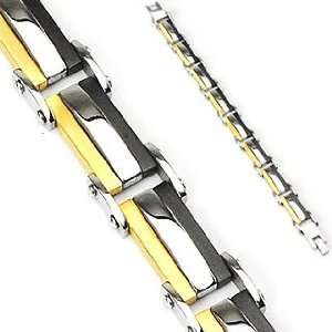    Mens Gold and Black Square Links Bracelet 11MM Wide Jewelry
