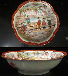 Antique Satsuma Porcelain Bowl handpainted pagoda Mint  