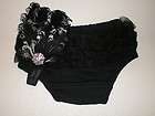 BABY GIRL SMALL BLACK RUFFLE BLOOMERS WITH FEATHER HEADBAND PHOTO PROP