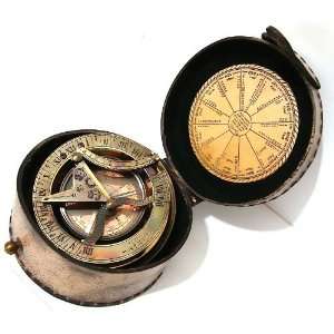 Gilbert Brass Decorative Sundial Compass With Leather Box  