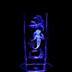 Ariel Little Mermaid 3D Laser Etched Crystal includes Two Separate LED 