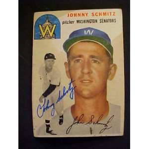 Johnny Schmitz Washington Senators #33 1954 Topps Autographed Baseball 