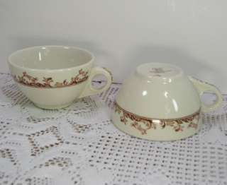 Mayer China Restaurant Ware Curtis pattern White Brown Scroll Cups 