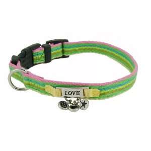   Charming Stripes Green Cotton Dog Collar   9 to 12 in.