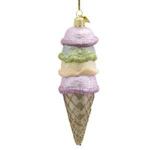 Kurt Adler 5 Inch Noble Gems Ice Cream Cone Scoops Glass Ornament 