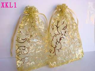 Gold Salix Leaves Organza Wedding Favor Gift Bags Pouch  