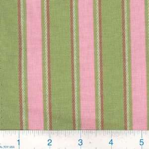  45 Wide Cottage Style Stripes Green/Pink Fabric By The 